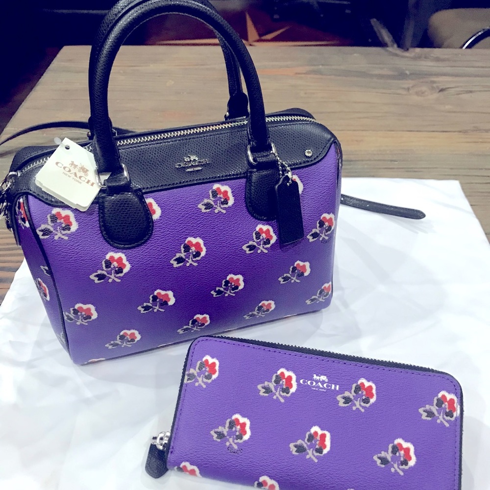 Coach Purple floral satchel and wallet